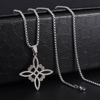 Witch Knot Necklace Celtic Knot Pendant Stainless Steel Amulet Triskelion Ankh Cross Pentagon Jewelry Birthday Gift for Women