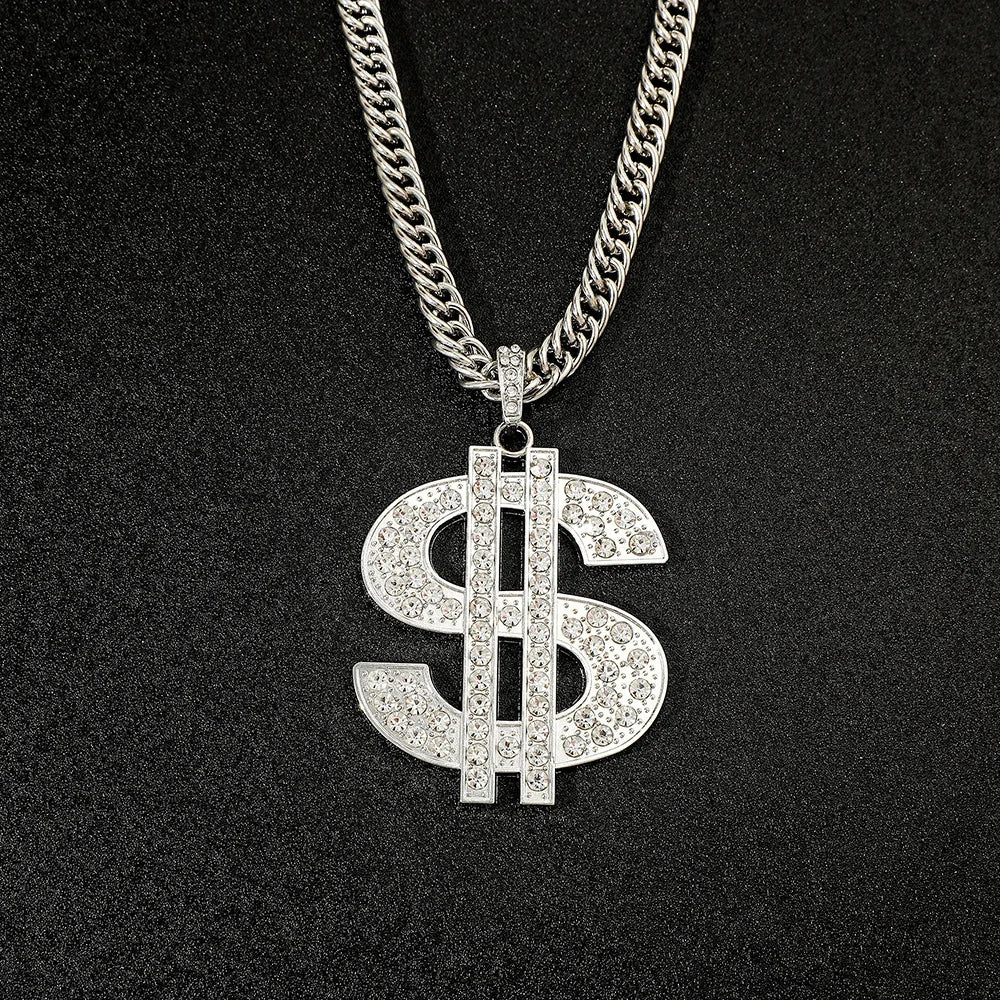 Rapper Dollar Sign Pendant Necklace with Long Chain