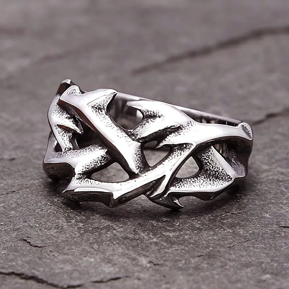 Simple Hollow Crown Of Thorns Stainless Steel Ring Gothic Punk Design Inspired Ring For Men Women Biker Fashion Jewelry