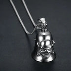 Pirate Skull Moto Bell Pendant Necklace — Gothic Motorcycle Rider