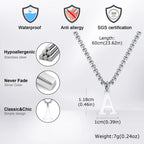 Initial Letter Box Chain Necklace — Stainless Steel