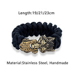 Viking Wolf Paracord Bracelet — Norse Runes, Steel Clasp