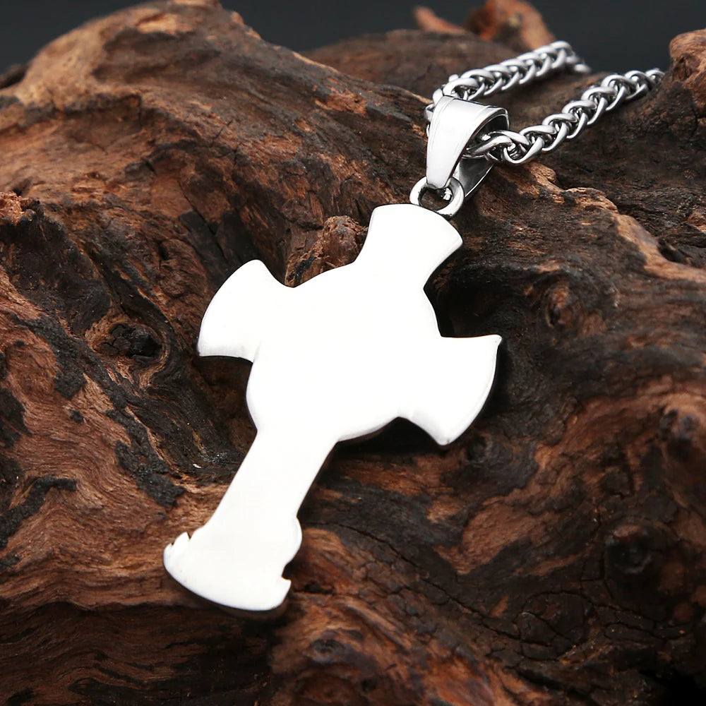 Archangel Wing Cross Stainless Steel Pendant Necklace