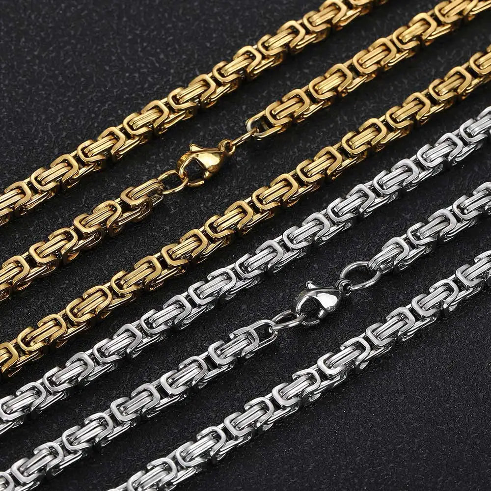 Byzantine Chain Necklace 4mm with Lobster Clasp — Stainless Steel