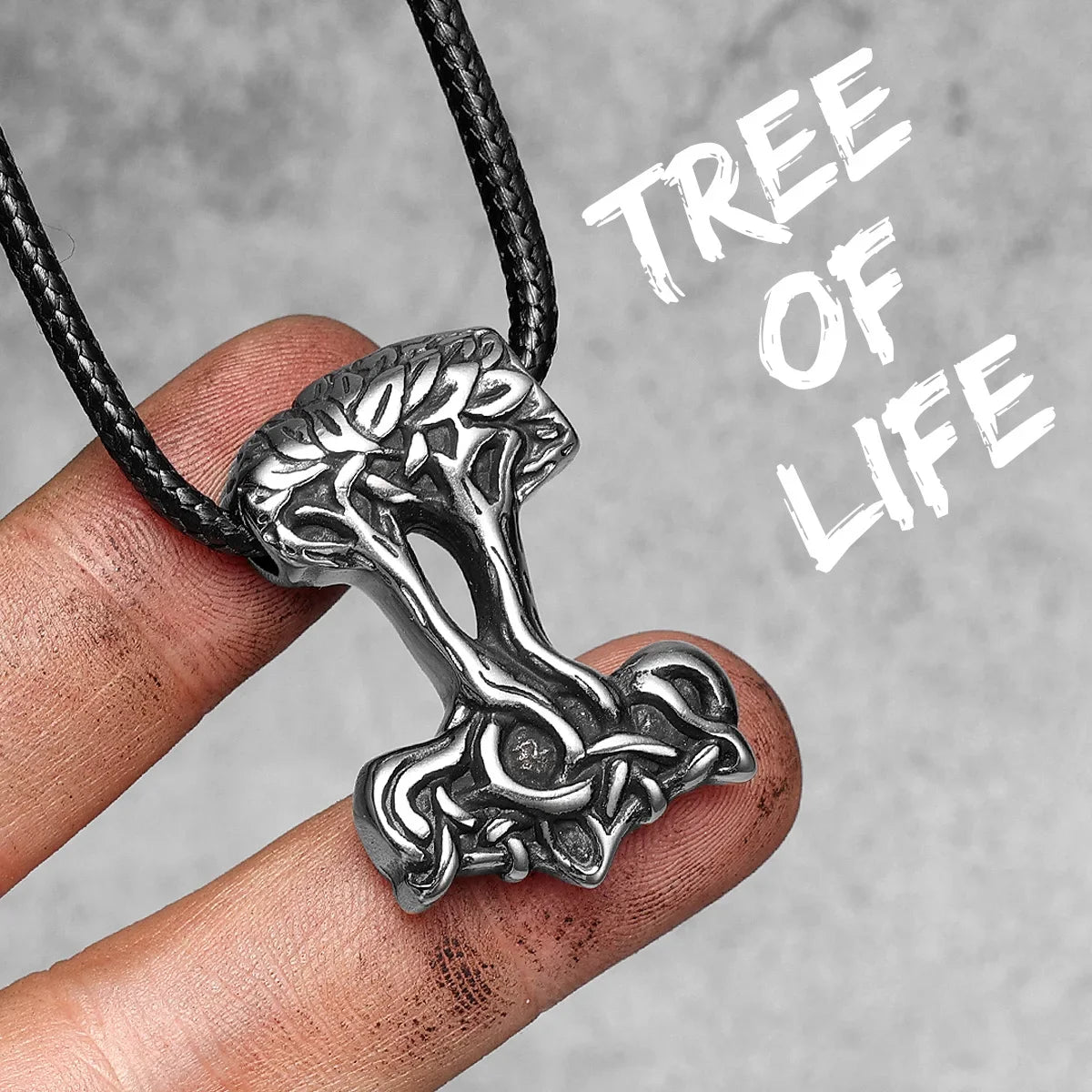 Viking Thor Hammer Pendant Men Yggdrasil Tree of Life Necklace Retro Stainless Steel Nordic Chain Rock Rap for Male