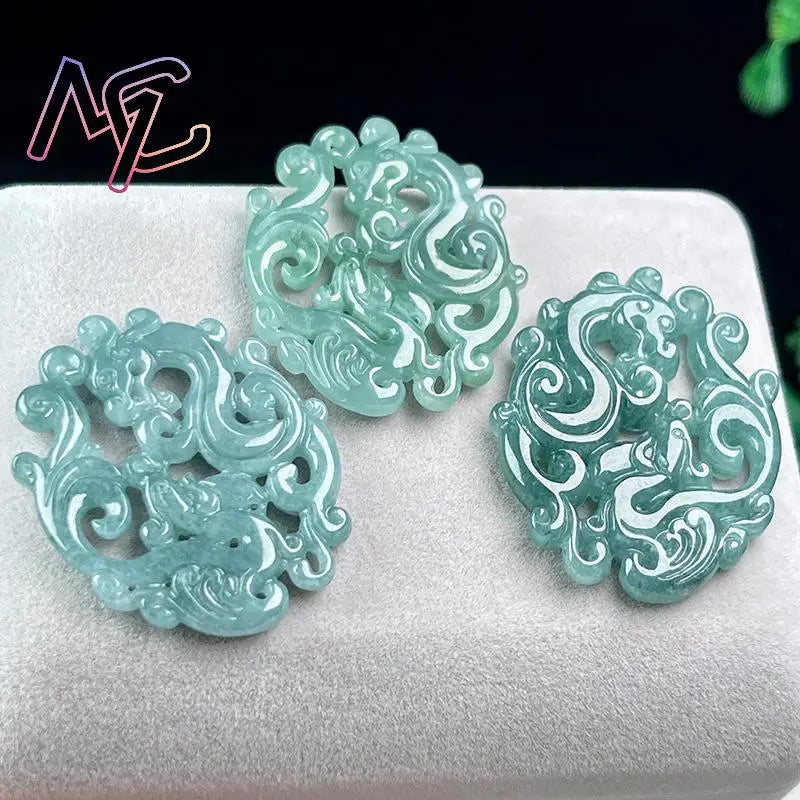 Myanmar Jadeite Dragon Phoenix Pendant Necklace Stone Fashion Accessories Luxury Talismans Burmese Jade Real Jewelry