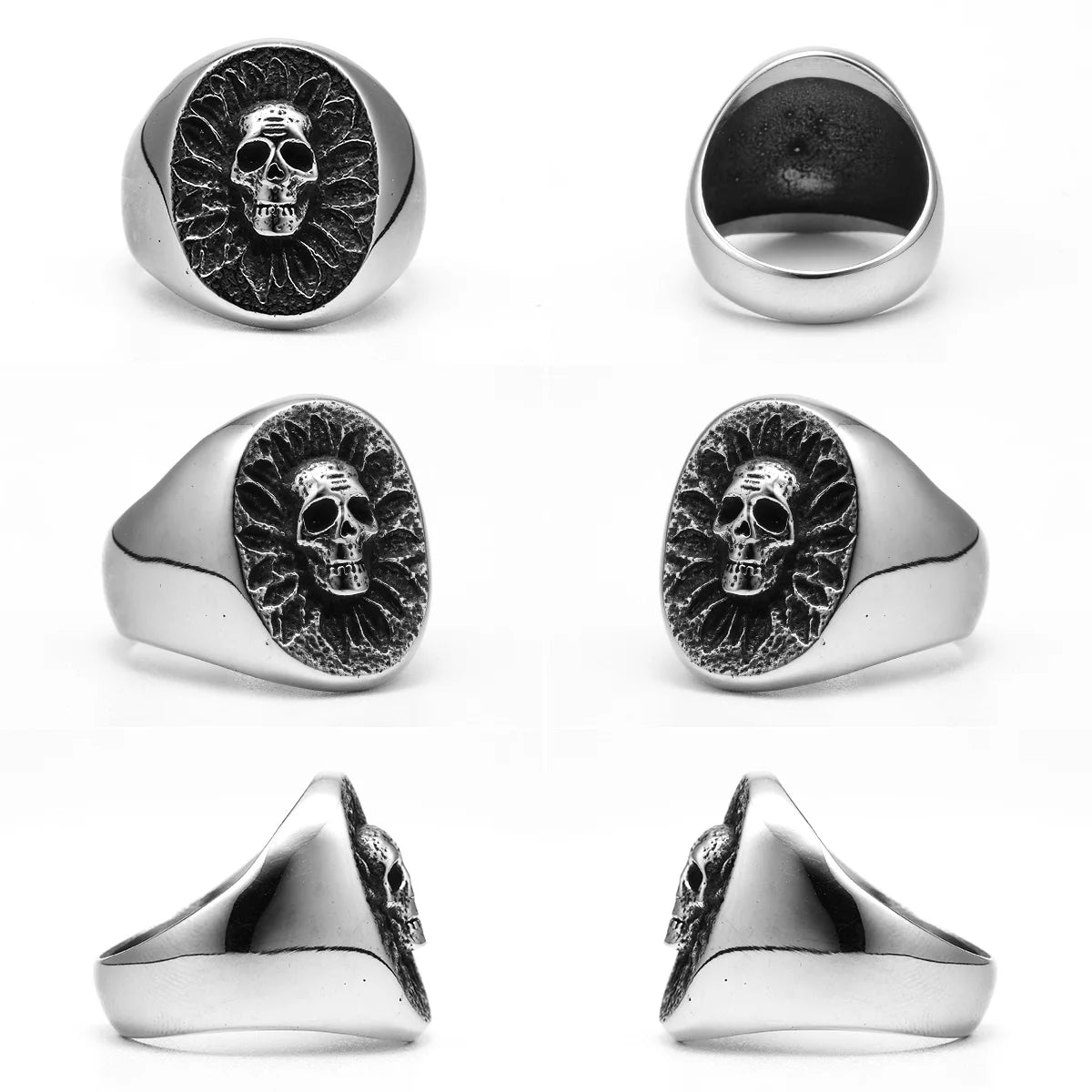 Skull Sunflower Ring Stainless Steel Gothic
