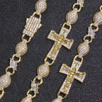 Cross Iced Out Rosary Chain Necklace Stainless Steel