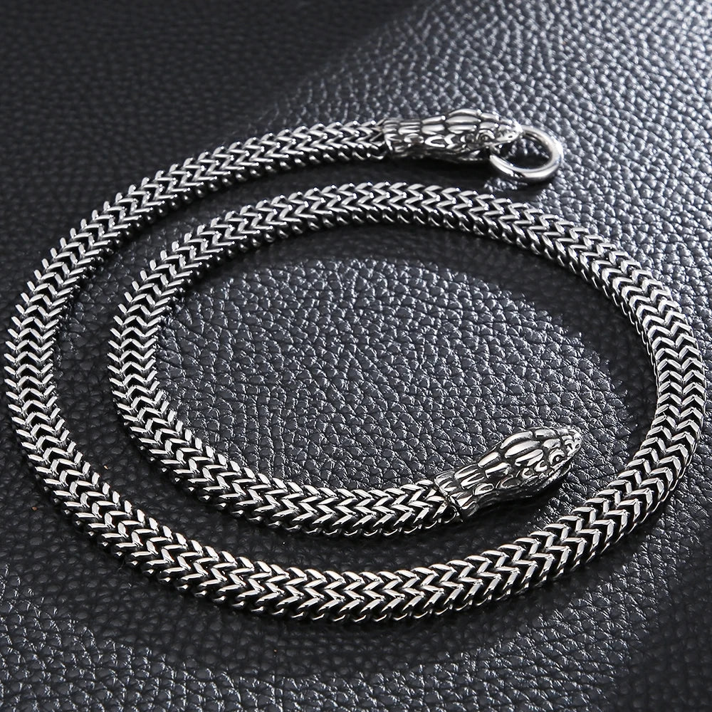 8MM Curb Link Chain Men's Neck Necklaces for Men Gothic Stainless Steel Snake Style Male Man Necklace 60CM Long Viking