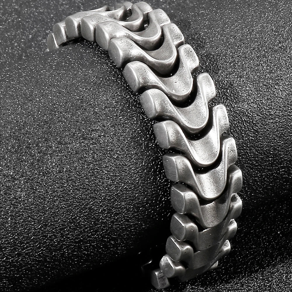 Vintage Dragon Spine Chain Bracelet Man Brushed Matte Old Silver Color Stainless Steel Viking Jewelry Punk Wristband