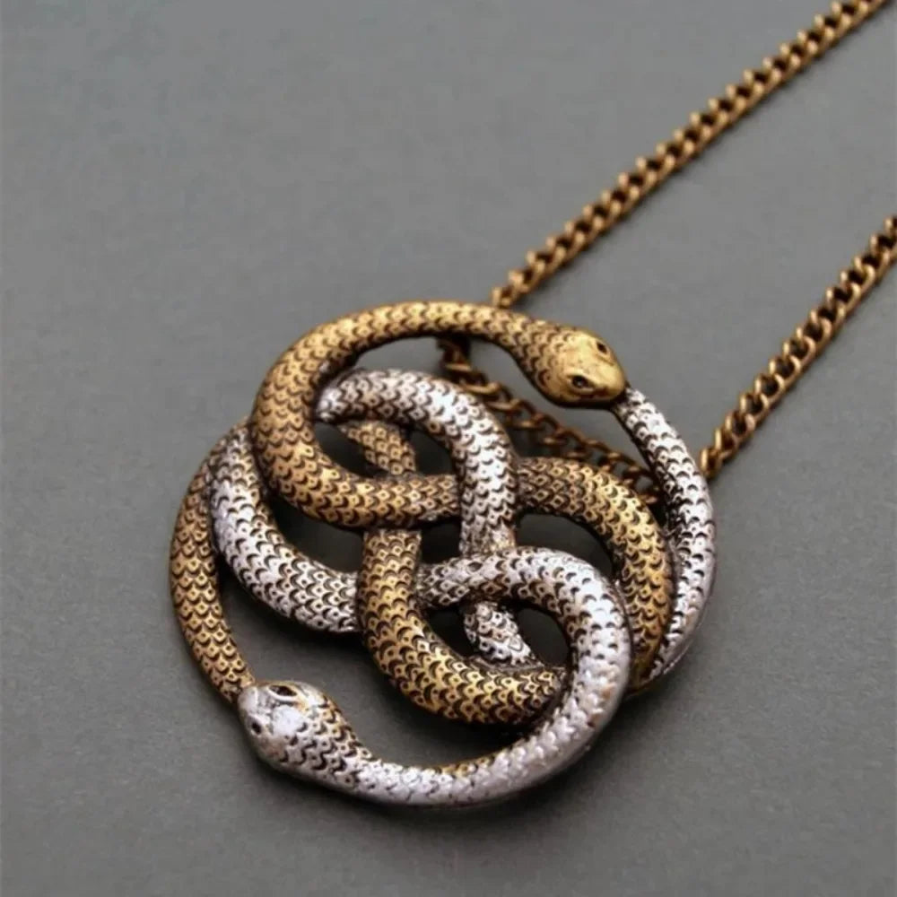 Vintage Fashion Punk Twisted Snake Pendant Necklace Jewelry Women's Men's Snake Knot Articulated Snake Pendant Chain