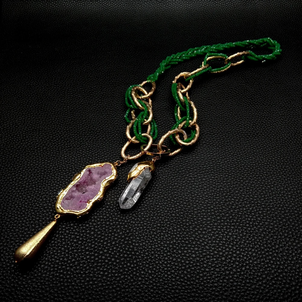 Agate Quartz Pearl Pendant Necklace — 24"