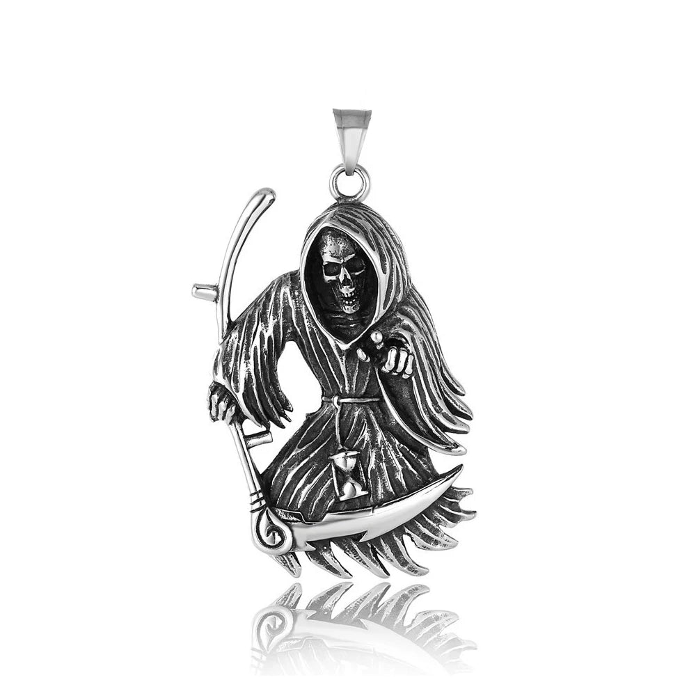 Grim Reaper Skull Pendant — Stainless Steel