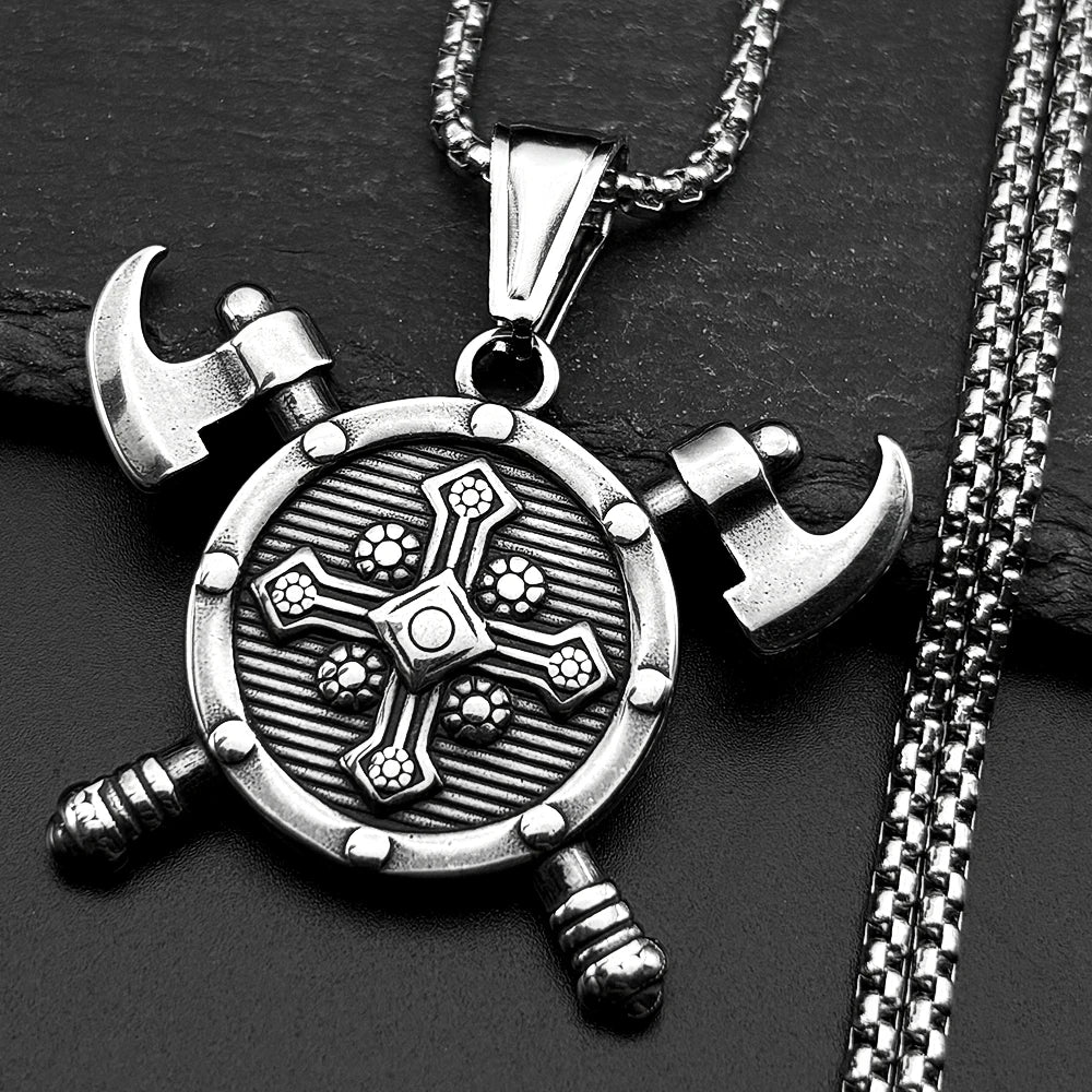 Cross Valknut Steel Pendant Viking Axes Shield