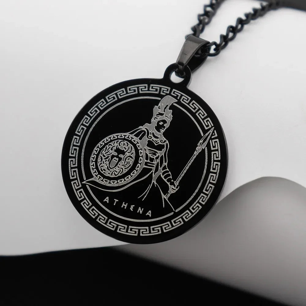 Athena Medusa Shield Pendant — Stainless Steel