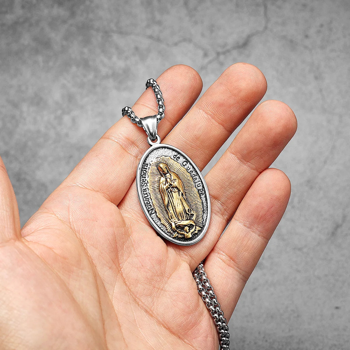 Guadalupe Pendant Necklace Stainless Steel Vintage