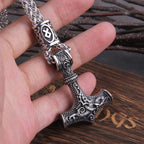 Fashion Valknut Viking Thor's Hammer Pendant Necklace With keel Chain As Men Gift with wooden box