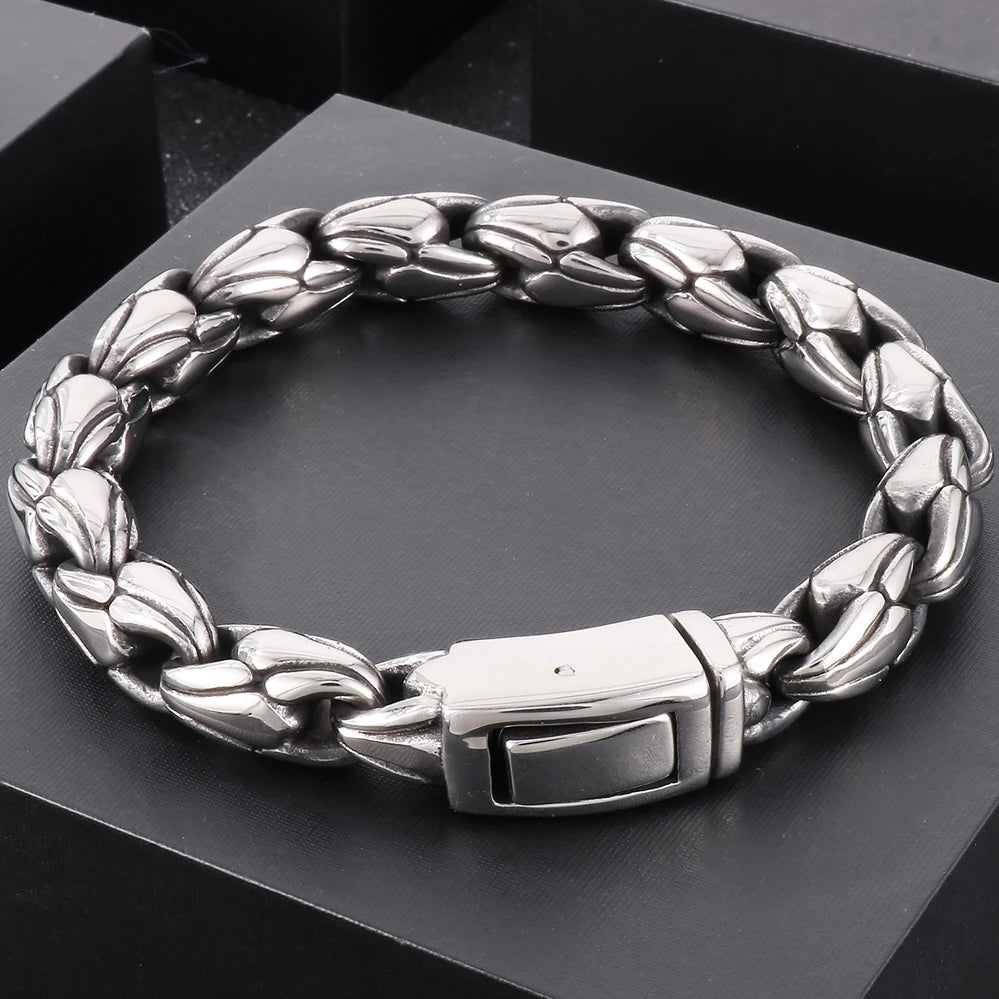 10MM Width Sunflower Seeds Style Chain Man Bracelet for Men Gold Color Polished Stainless Steel Male Bracelets Wrist