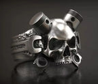 Alloy Mechanical Skull Men's Ring, European and American Popular Punk Style Inlaid Finger Ring