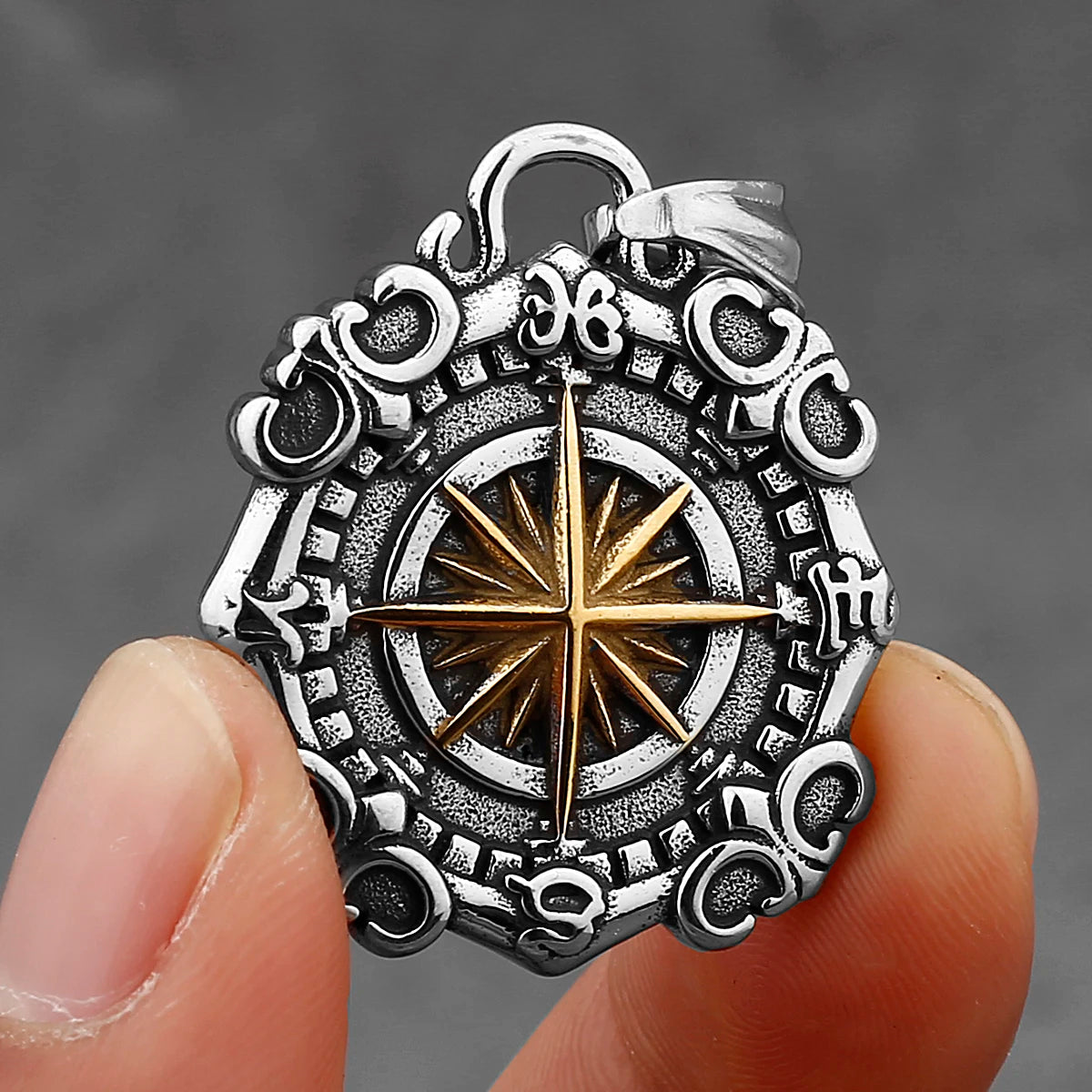Street Compass Pendant Necklace — Stainless Steel