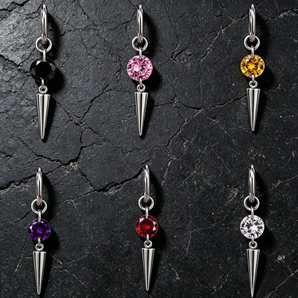 Colorful Cubic Zircon Huggie Hoop Earrings — Cone Spike Dangle