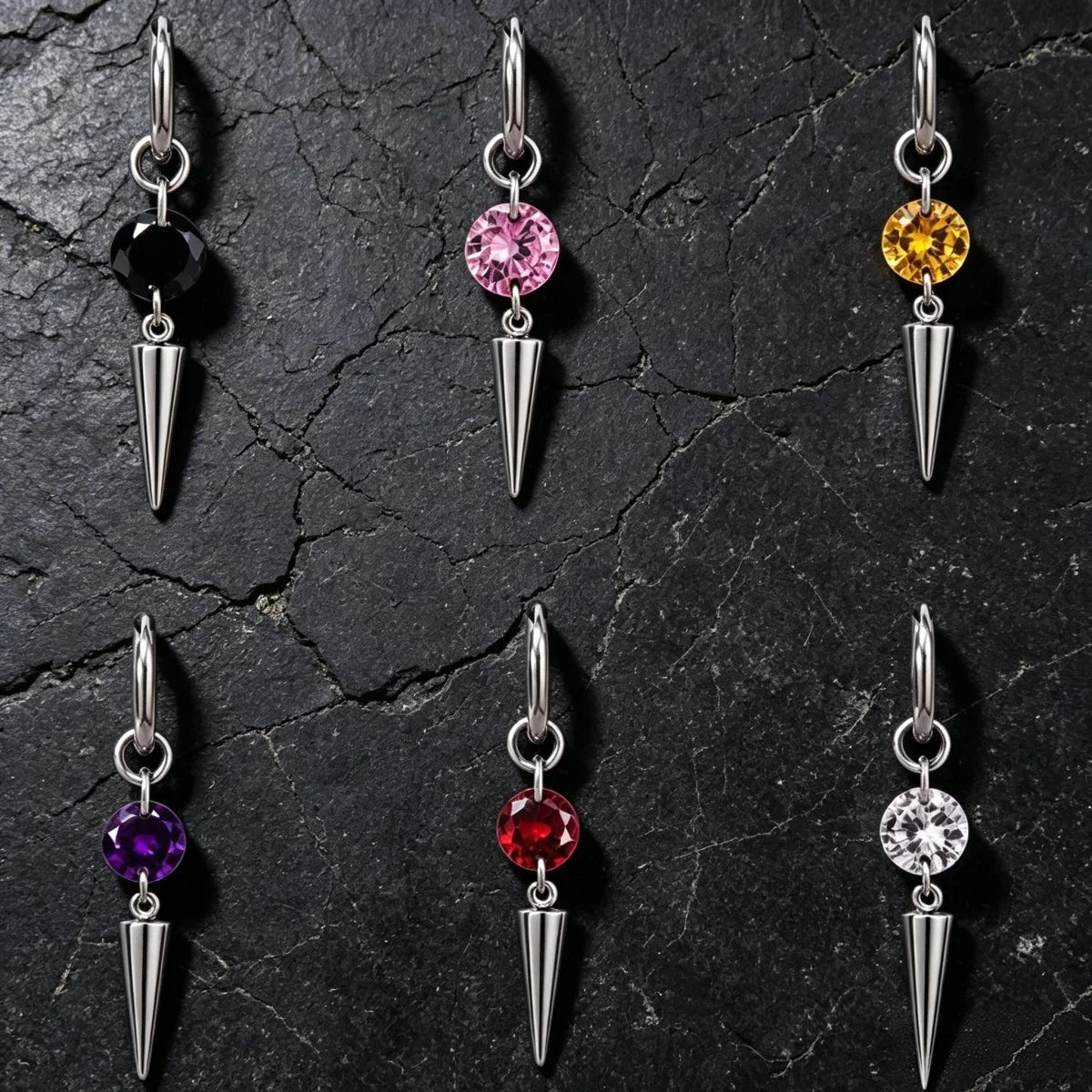 Colorful Cubic Zircon Huggie Hoop Earrings — Cone Spike Dangle