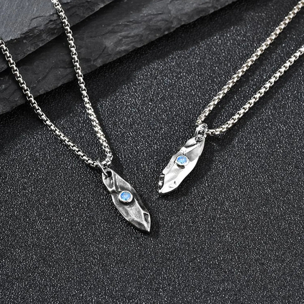 Blue Stone Pendant Necklace — Stainless Steel