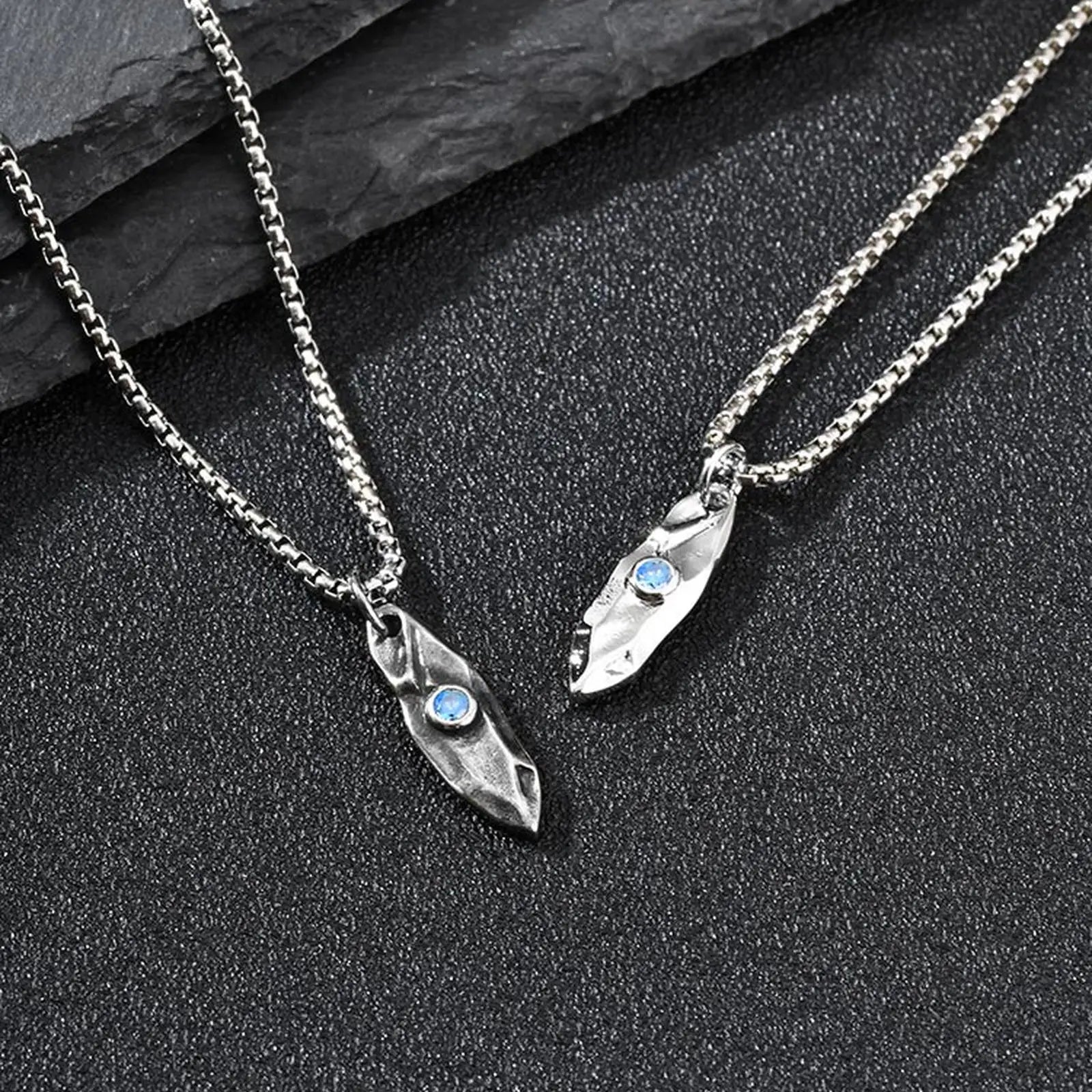 Blue Stone Pendant Necklace — Stainless Steel
