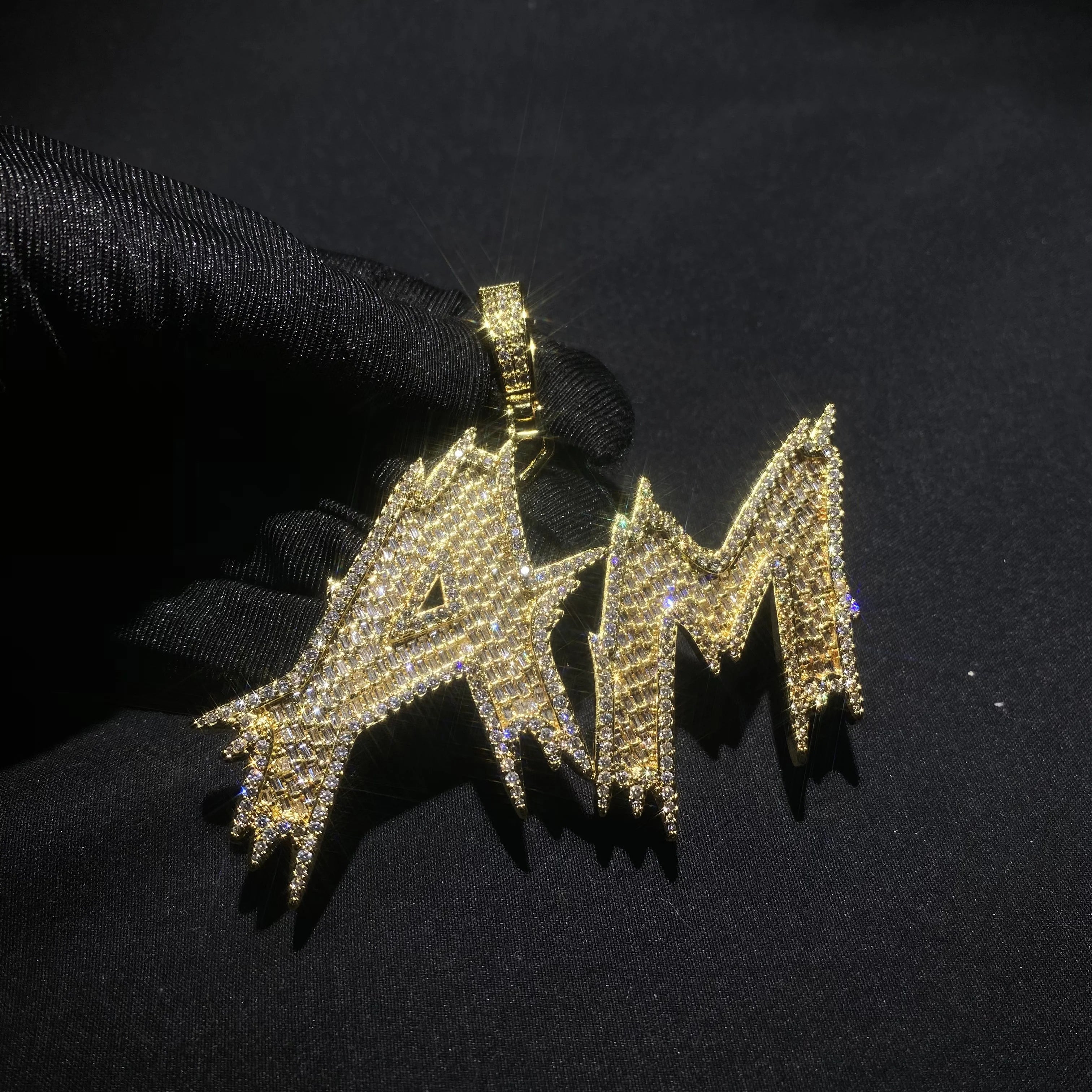 THE BLING KING Custom Thorns Cursive Letters Nameplate Iced Out Cubic Zirconia Number Name Pendant Necklace Hiphop Punk