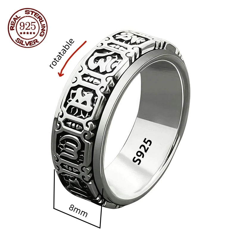 Handmade 12mm Width Real S925 Sterling Silver Lucky Dragon Double Layer Rotatable Closed Dragon Ring For Man Woman Fine