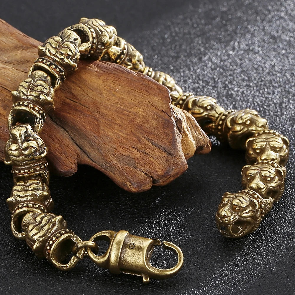 Steampunk Men's Tiger Head Bracelet Vintage Old Gold Color Solid Stainless Steel Man Bracelets Bangle Mens Jewellery