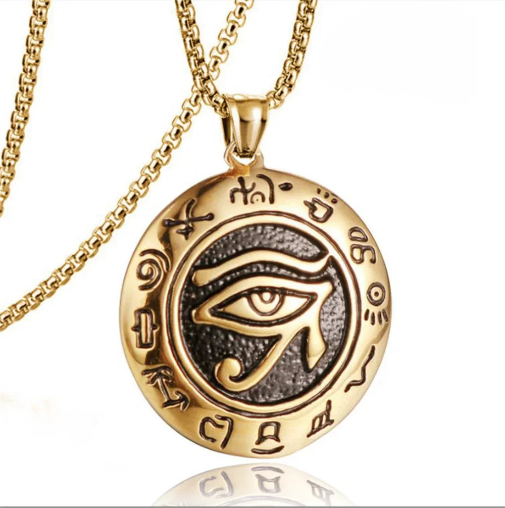 Ancient Egypt The Eye of Horus Pendant Gold Male Color Stainless Steel Zircon Round Necklace for Men Egyptian Jewelry Gift 2025