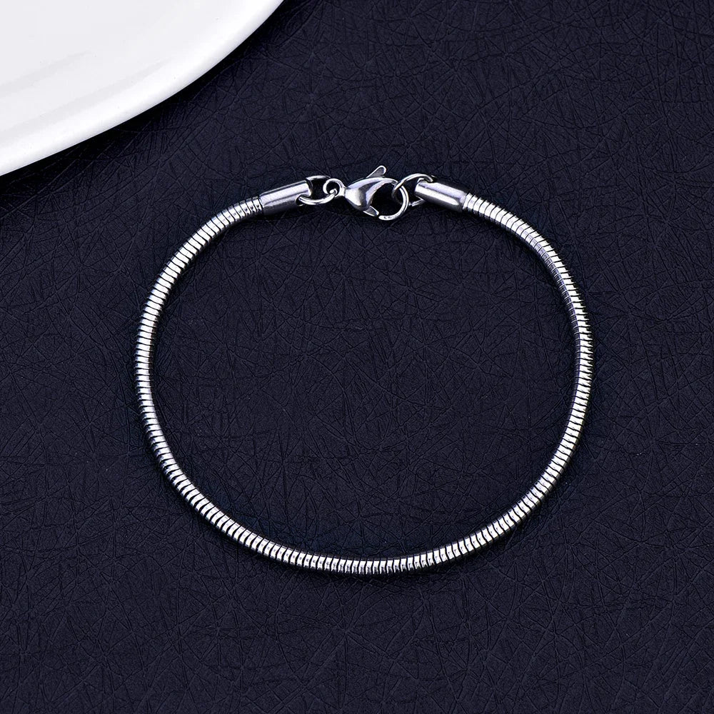 Silver-Tone Snake Chain Necklace Bracelet Set, 3mm