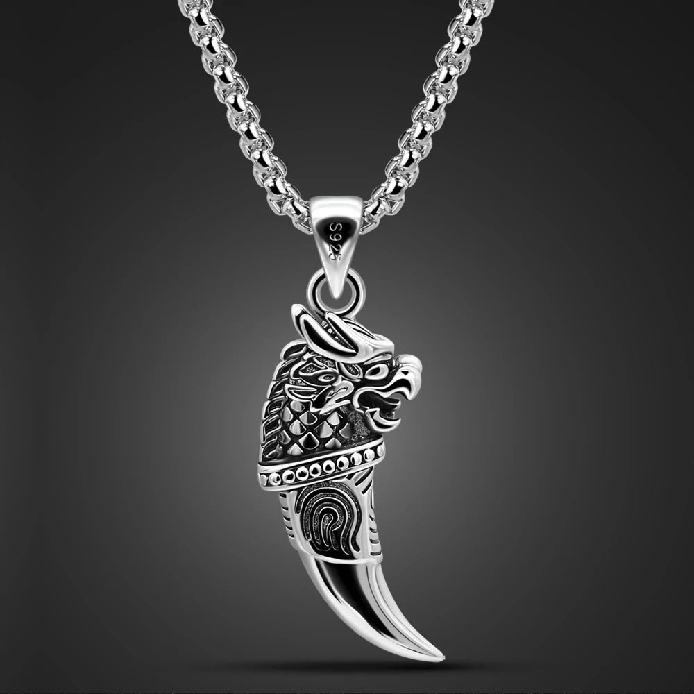 New Genuine 925 Sterling Silver Necklace For Men Hot Sale Wolf Tooth Pendant Choker Man Punk Cool Male Fashion Fine Jewelry