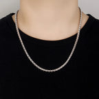 Men's Classic Box Chain Necklace 5mm Long Clasp — Silver-Tone