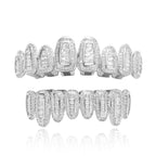 Iced Out Grillz Teeth Set Top & Bottom Hip Hop Pave Baguette CZ Dental Grills Gold Silver Color Party Cosplay Jewelry