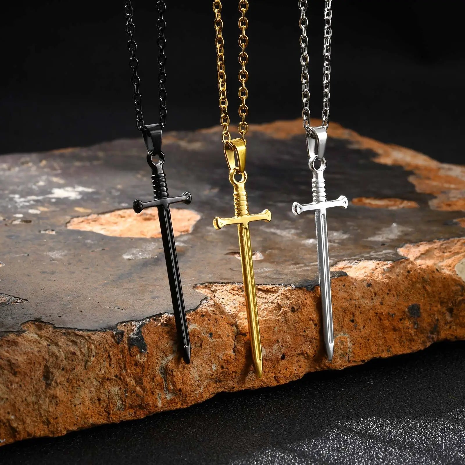 Sword Long Pendant Necklace — Stainless Steel