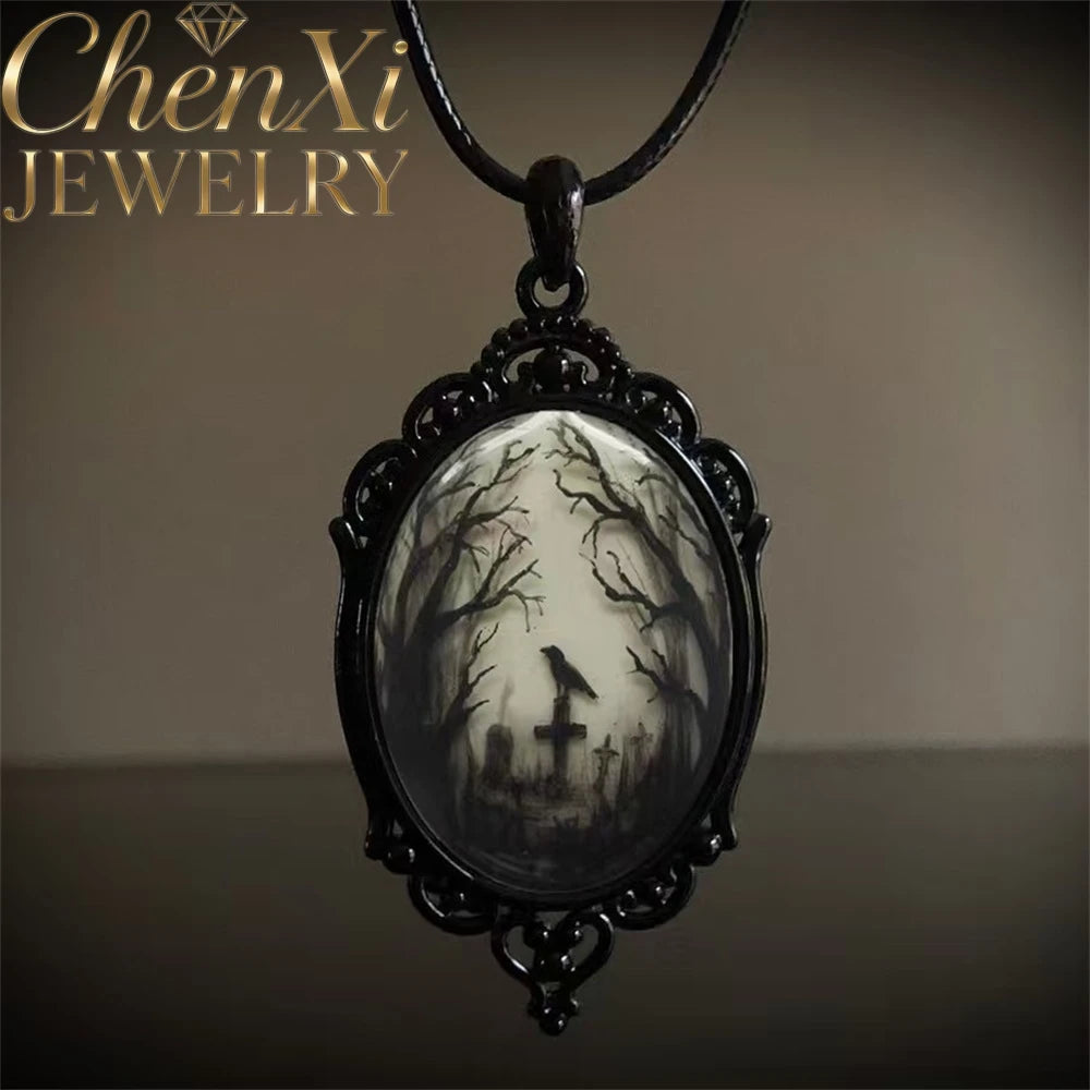 Gothic Crow Cross Pendant Necklace