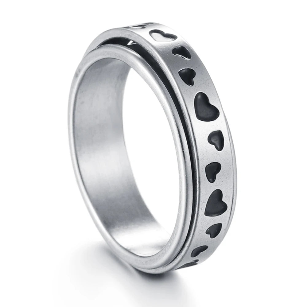 6MM Silver Color Stainless Steel Rotatable Star Rings For Men Women Trendy Male Stylish Punk Metal Ring Spinner Jewelry