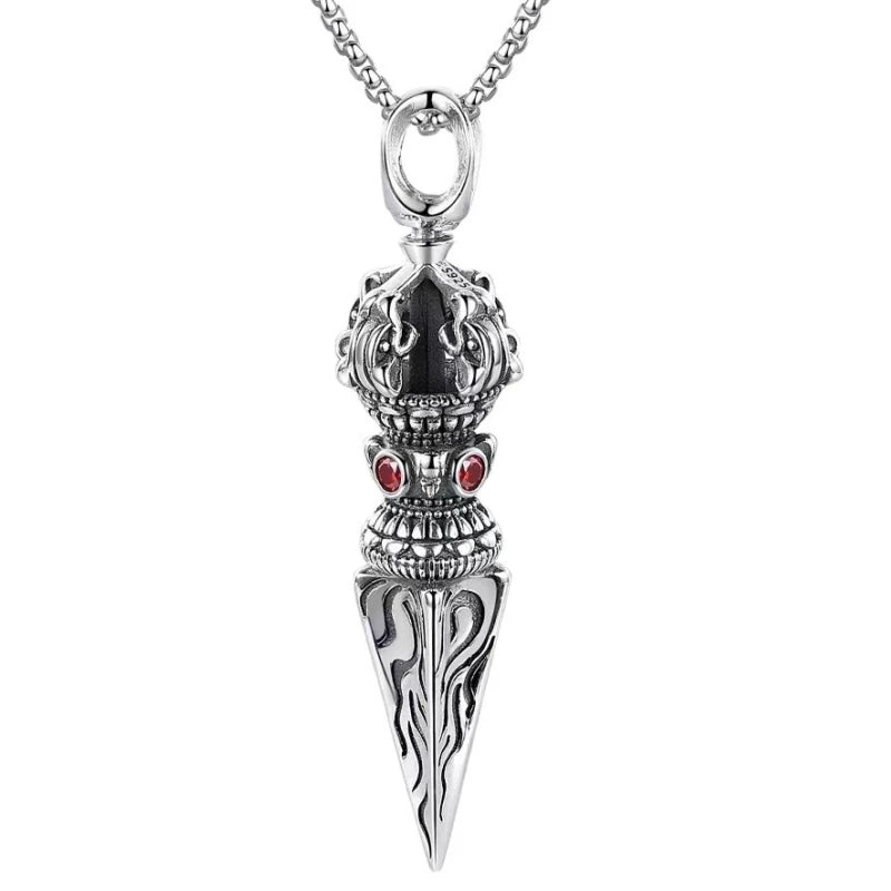 Retro Subduing Demon Pestle Pendant Necklace Male Jewelry Tide Amulet 925 Silver Chain Necklace For Men Personality
