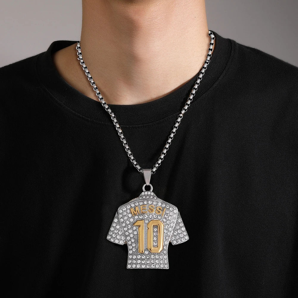 Full Zircon Pendant Necklace Hip Hop Cool Mumber 10 Super Soccer Star Fan Stainless Steel Clavicle Charming Jewelry Men