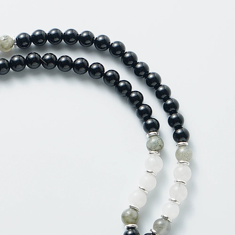 Black Onyx Labradorite Beads,108 Mala Necklace,Meditation,Yoga Prayer Jewelry, Japamala Rosary for Men and Women, 8mm