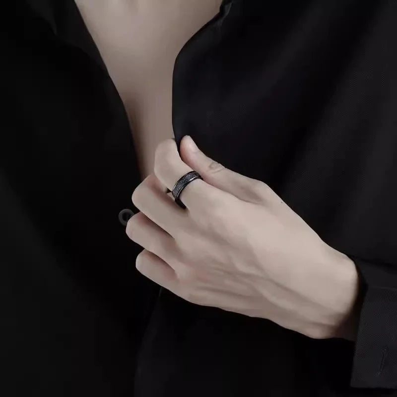 1Pcs New Trendy Frosted Stainless Steel Ring for Men Women Fashion Simple Black Color Exquisite Finger Rings Jewelry