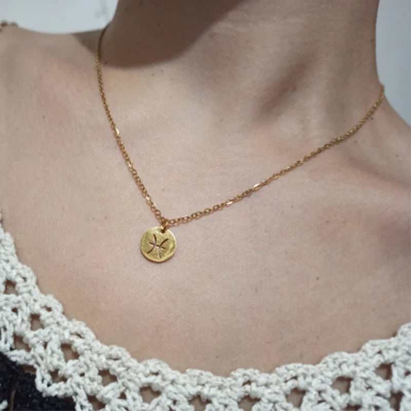 Kkjoy Stainless Steel Star Zodiac Sign Necklaces 12 Constellation Choker Pendants Necklace Aries Libra Leo Collier Birthday Gift