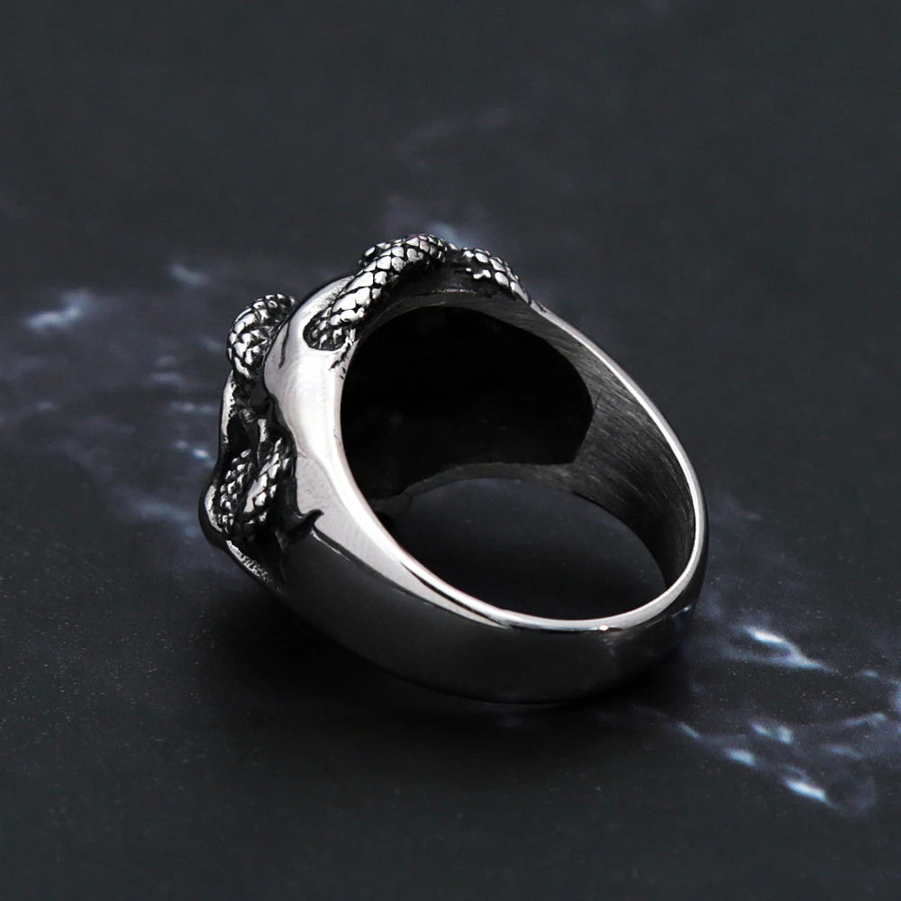 Gothic Skull Steel Ring Vintage Snake Punk Unique