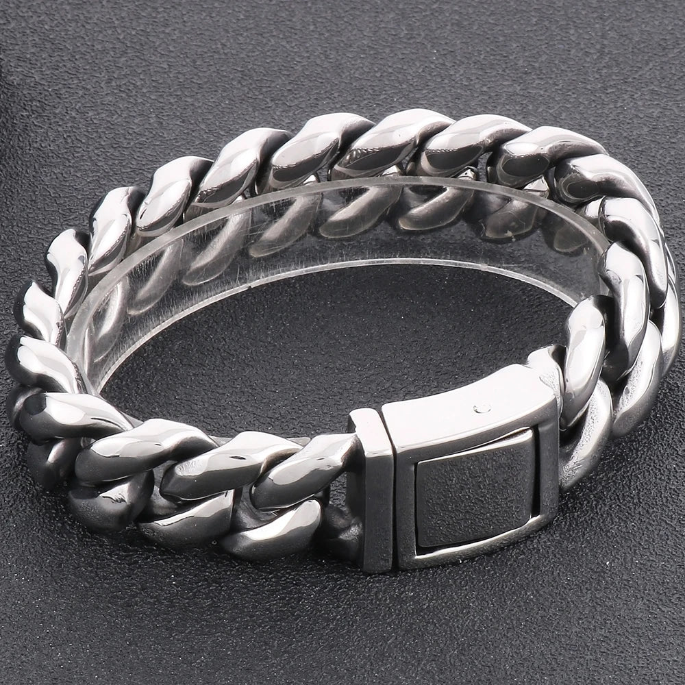 Men's Bracelets 19MM 316L Stainless Steel Cuban Links Chains Man Bracelet for Men Classic On Hand Jewelry Male Accessory