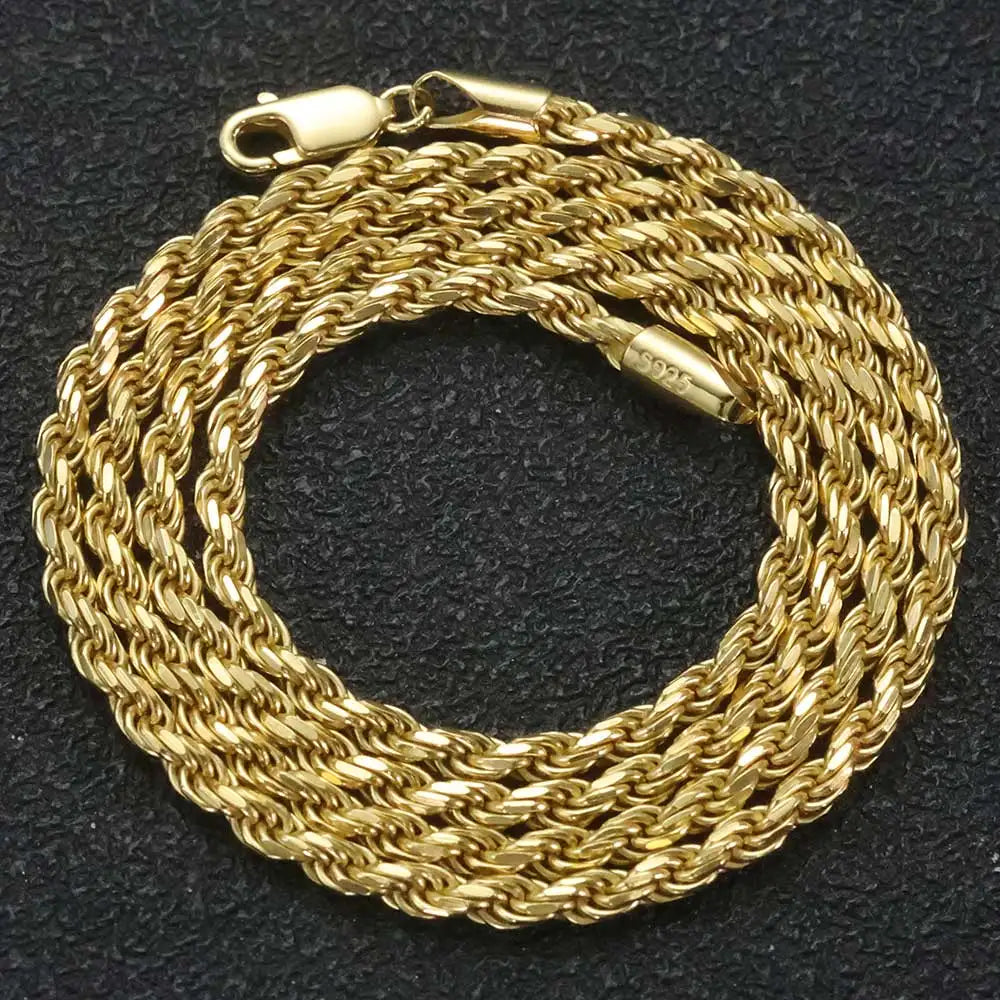 Two-Tone 925 Silver Rope Chain Necklace 3/5MM PVD