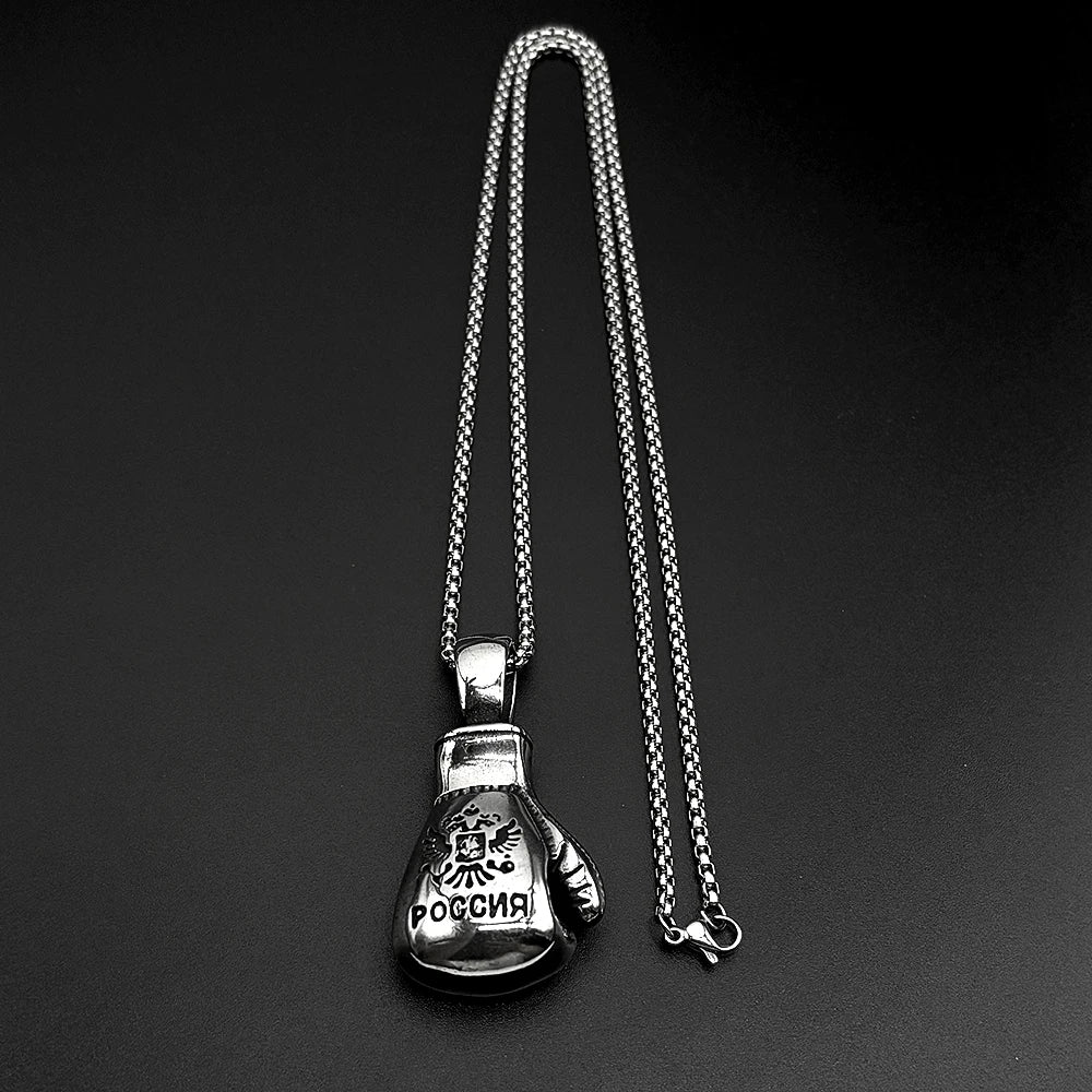 Russian National Emblem Boxing Gloves Chain For Men Stainless Steel Silver Color Power Street Party Hiphop Male
