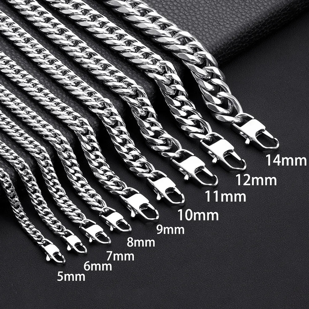 Waterproof Stainless Steel Square Lock Cuban Link Chain Necklace For Men Punk Thick Heavy Chain Jewelry 8/10/12/14MM