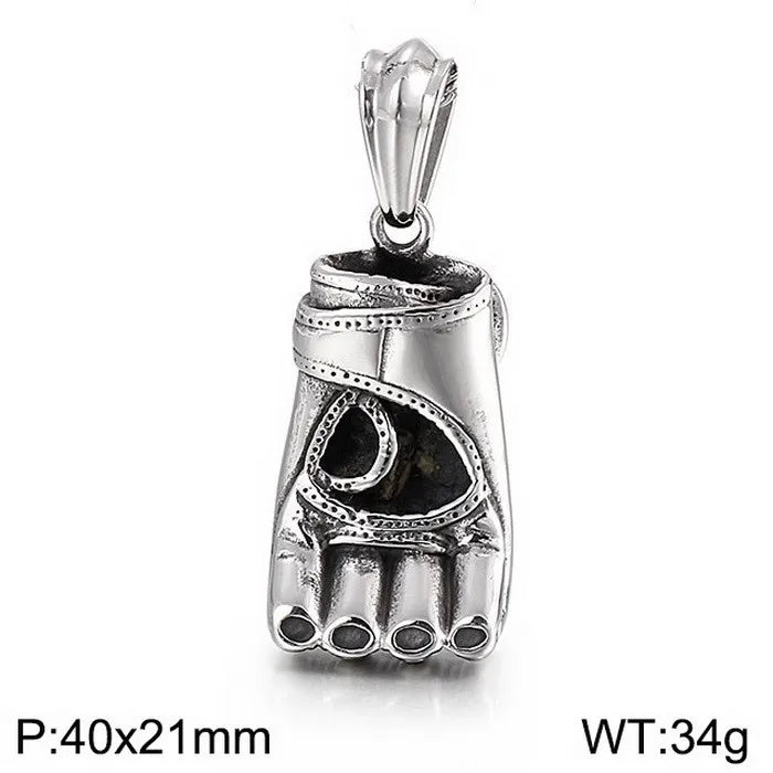 Vintage Stainless Steel Fist Hand Pendant Necklace for Men Punk Rock Sports Party Jewelry Statement Anniversary Gifts